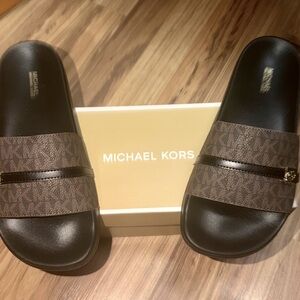 Michael Kors Black and Brown Logo Sandals